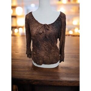 Wet‎ Seal Y2K 1990s Brown Sheer Crinkle Top Size Large
